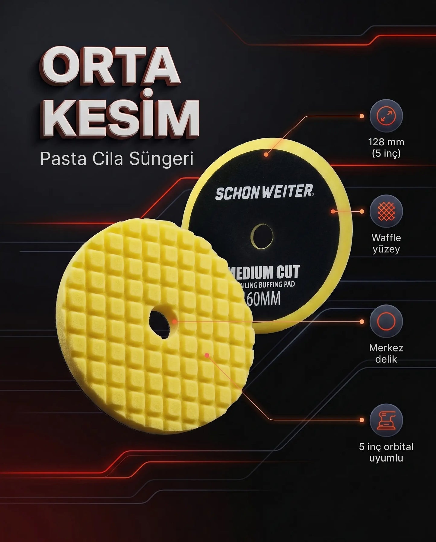 Schön Weiter Vehicle Auto Orbital Medium – Medium Cut Scratch Remover Paste Polierschwamm Gelb 5 Zoll – 128 mm