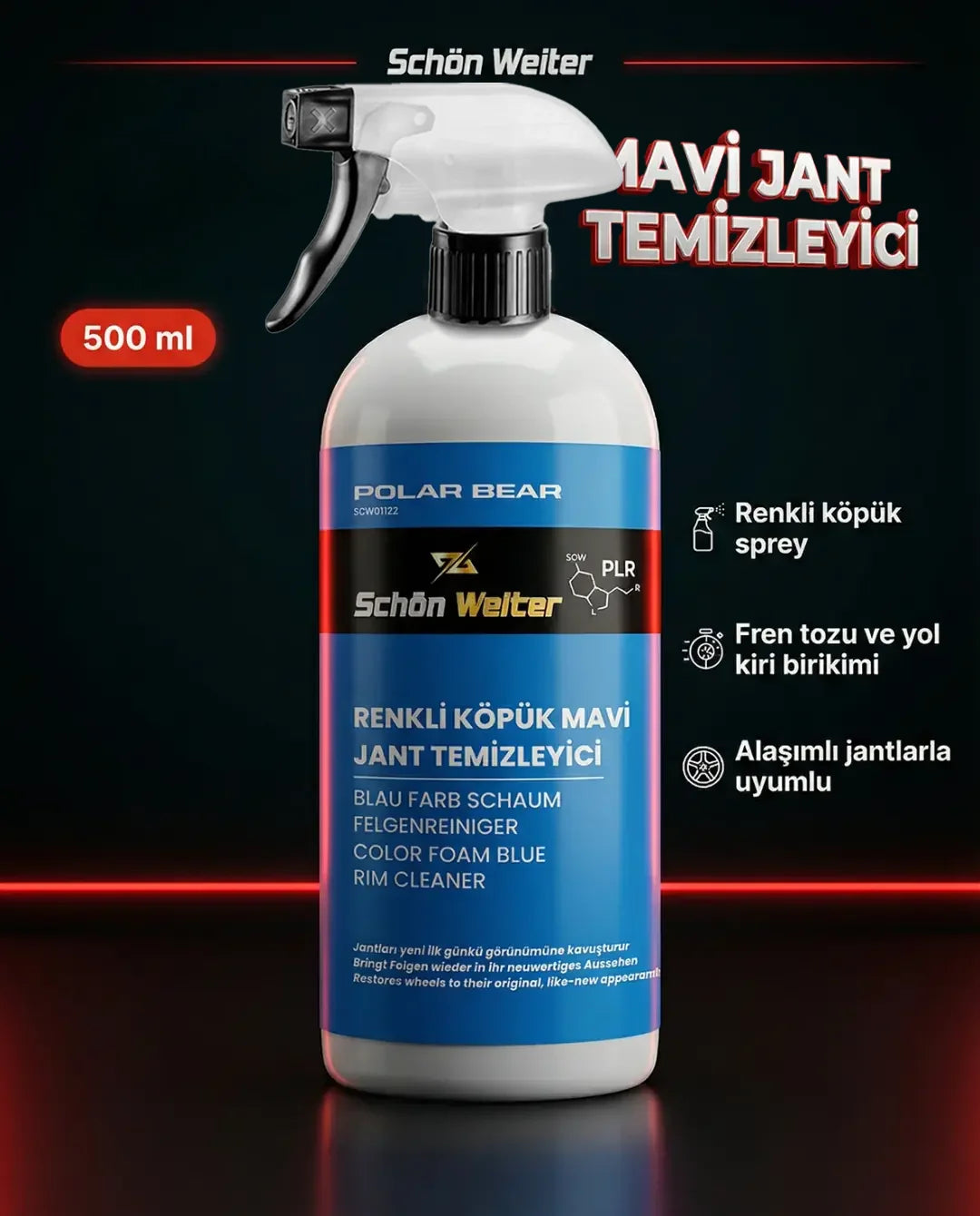 Schön Weiter Fahrzeug Auto Blue Felgenreiniger – Farbiges Schaumspray 500 ml (Eisbär)