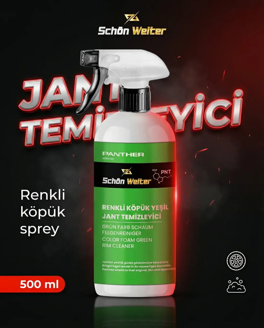 Schön Weiter Fahrzeug Auto Grüner Felgenreiniger – Farbiges Schaumspray 500 ml (Panther)