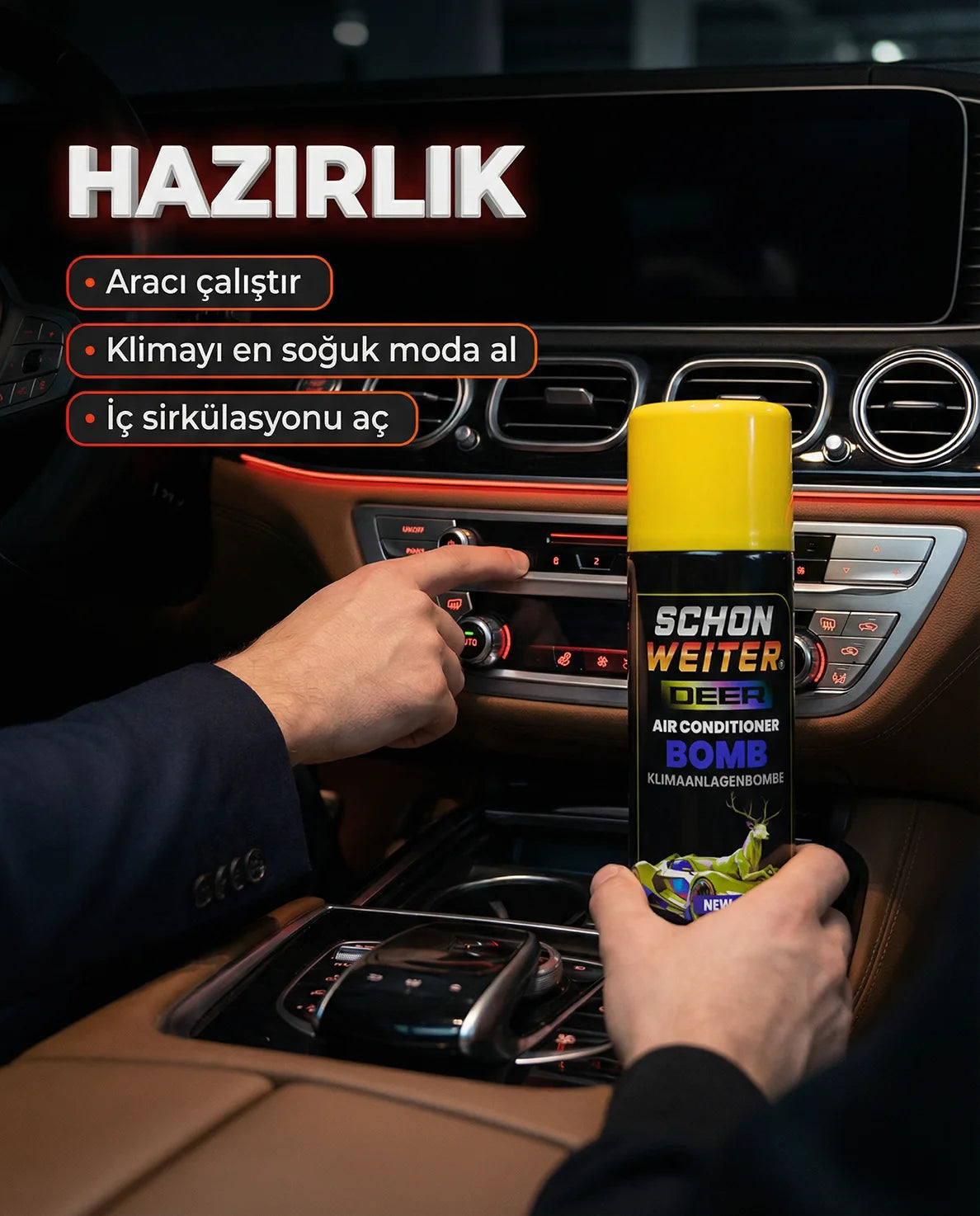 Schön Weiter Premium Fahrzeug-Auto-Klimaanlagen-Desinfektionsmittel und Klimaanlagen-Bombe, 150 ml, gelbes Sprühaerosol