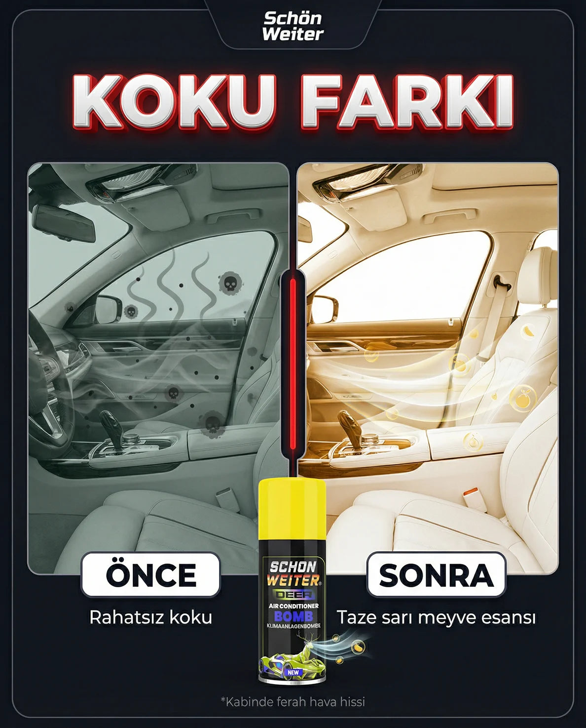 Schön Weiter Premium Fahrzeug-Auto-Klimaanlagen-Desinfektionsmittel und Klimaanlagen-Bombe, 150 ml, gelbes Sprühaerosol