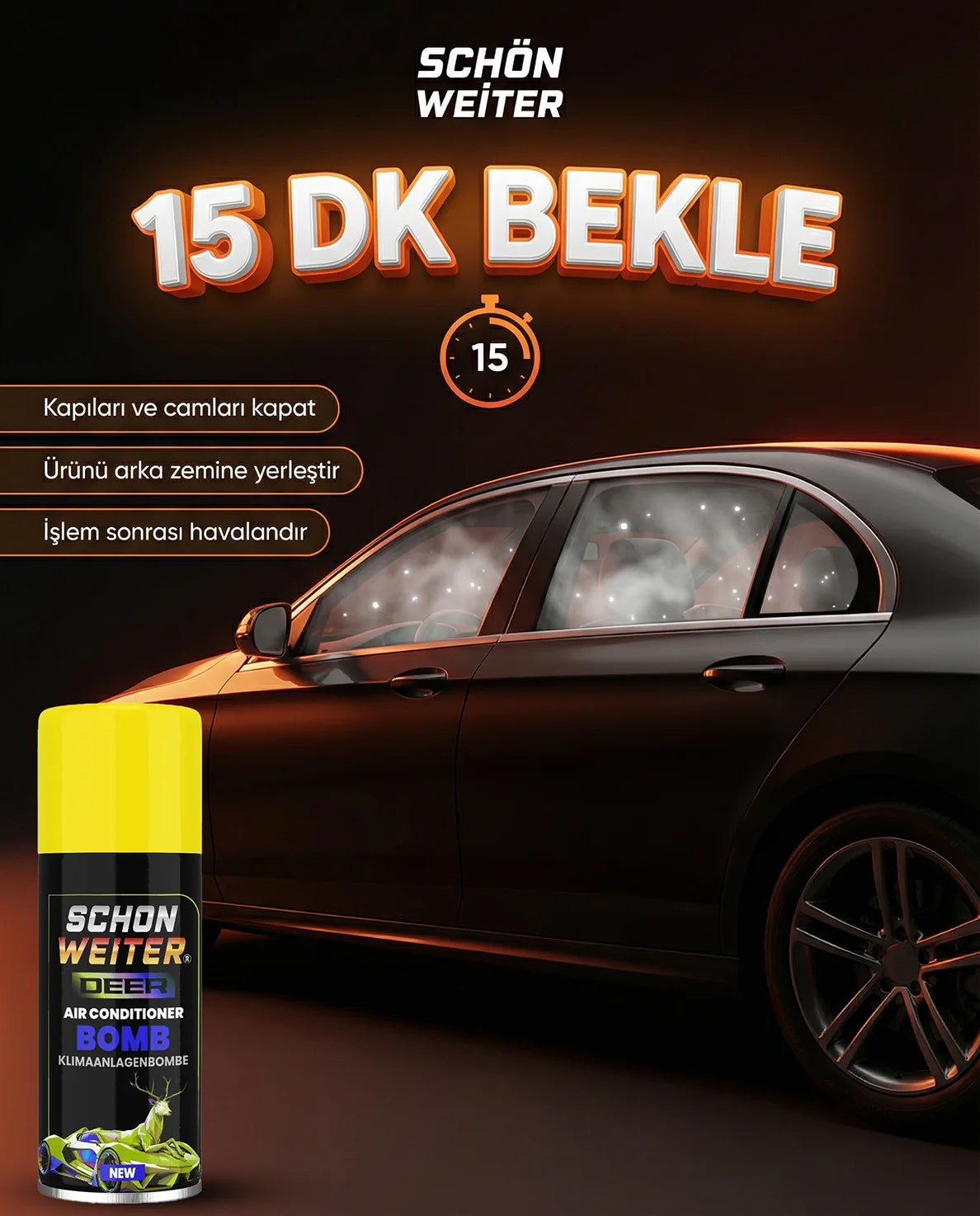 Schön Weiter Premium Fahrzeug-Auto-Klimaanlagen-Desinfektionsmittel und Klimaanlagen-Bombe, 150 ml, gelbes Sprühaerosol