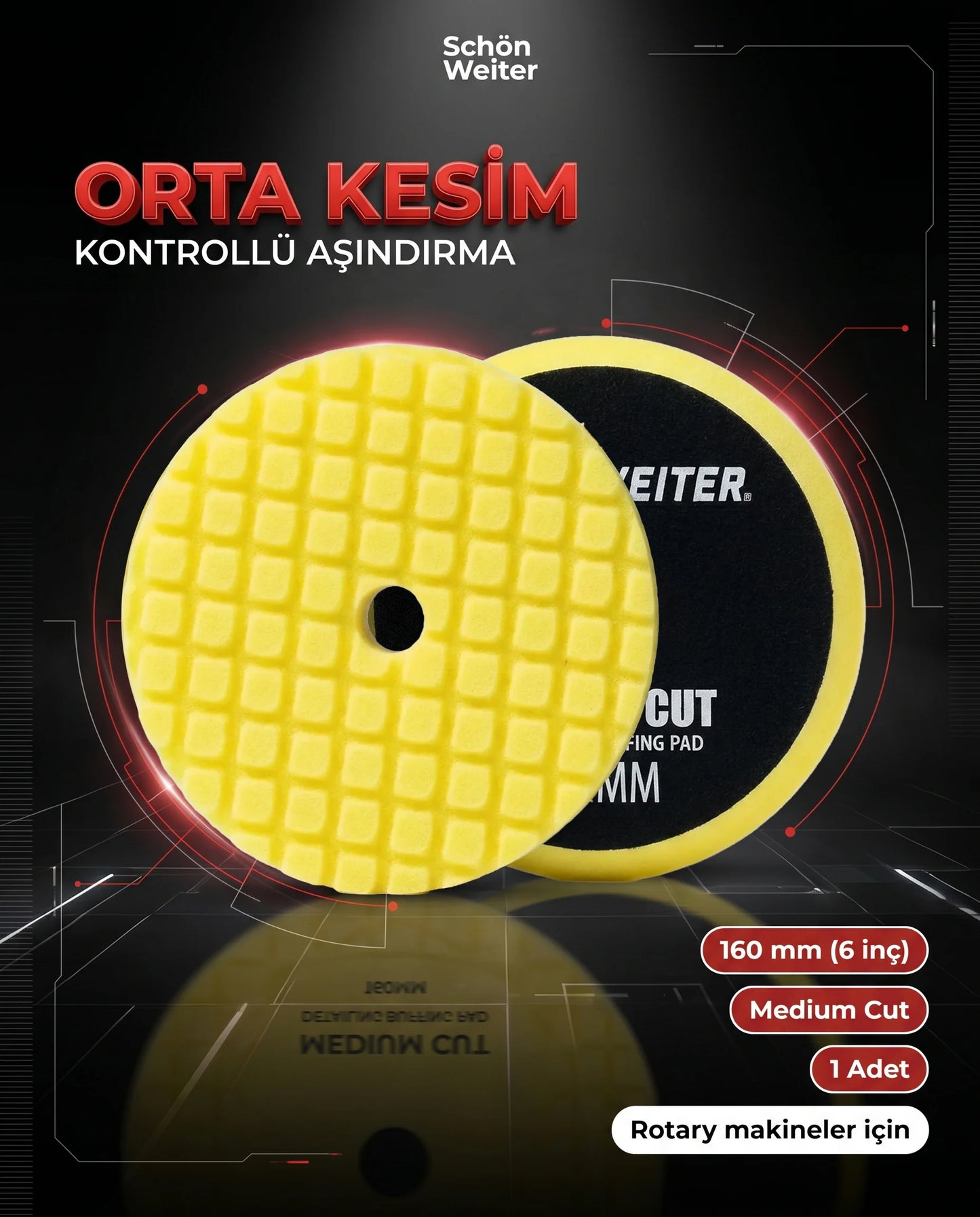 Schön Weiter Vehicle Auto Rotary Medium – Medium Cut Scratch Remover Paste Polierschwamm Gelb 6 Zoll – 160 mm