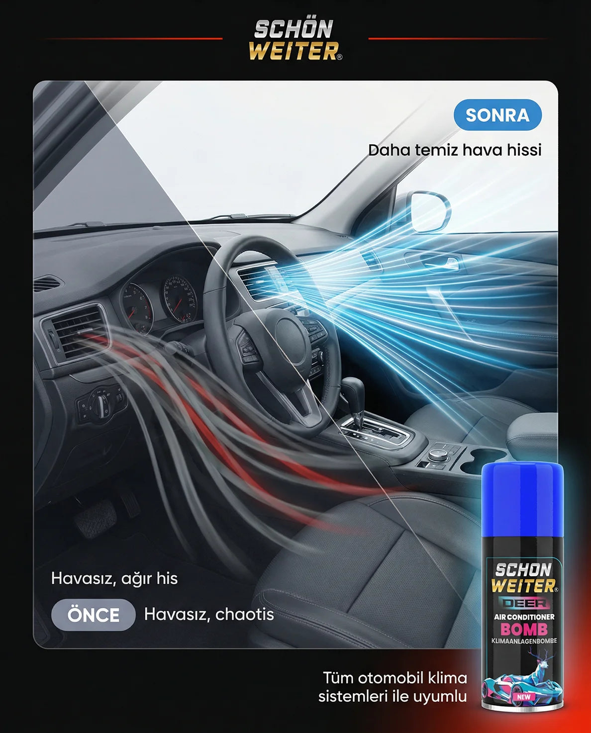 Schön Weiter Premium Fahrzeug-Auto-Klimaanlagen-Desinfektionsmittel und Klimaanlagen-Bombe, blaues Aerosol-Spray, 150 ml