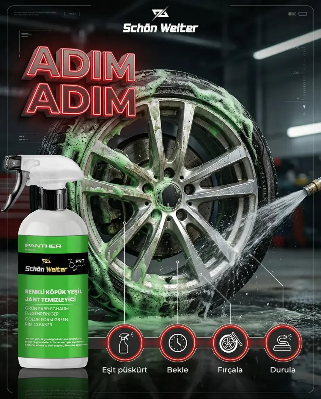 Schön Weiter Fahrzeug Auto Grüner Felgenreiniger – Farbiges Schaumspray 500 ml (Panther)