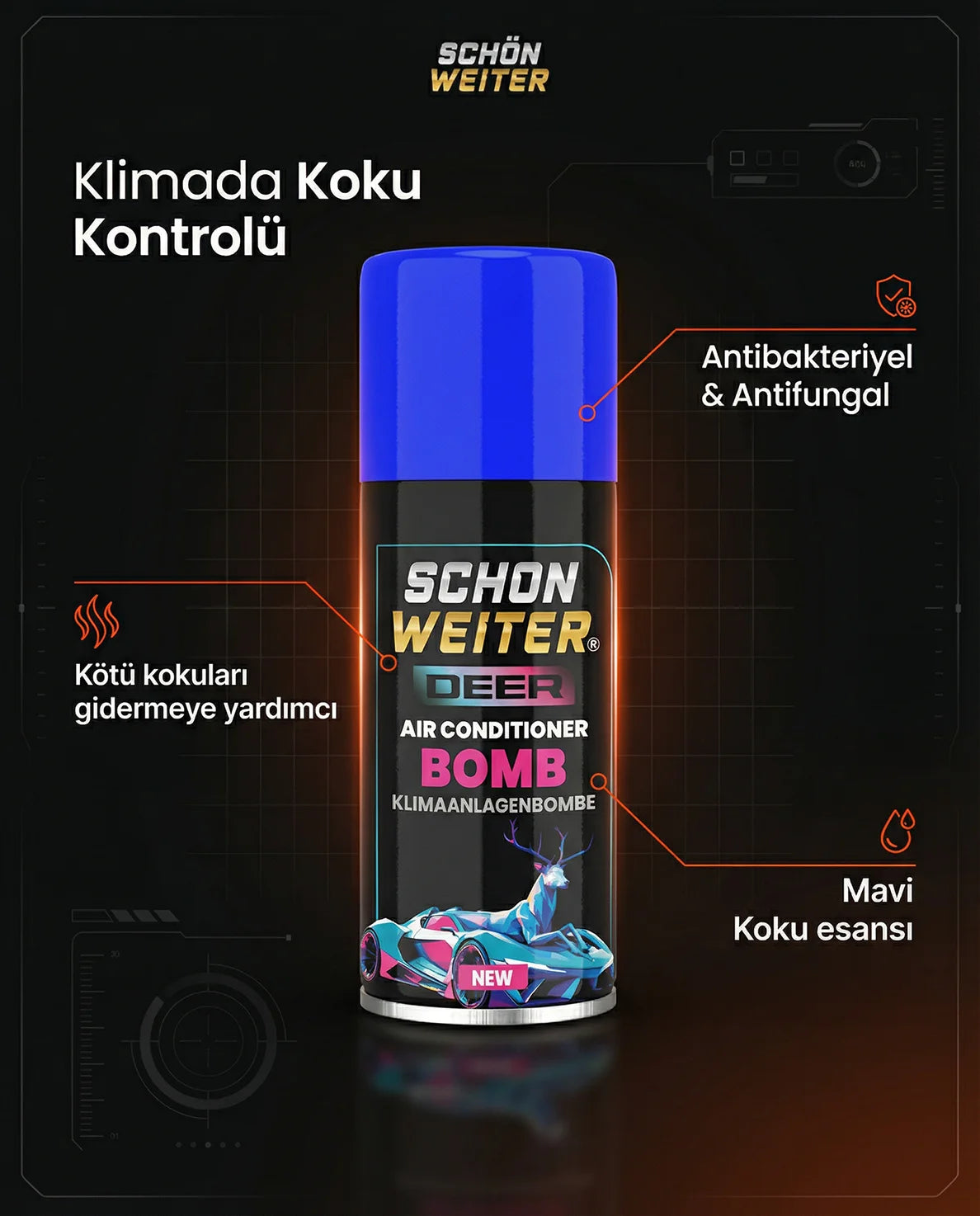 Schön Weiter Premium Fahrzeug-Auto-Klimaanlagen-Desinfektionsmittel und Klimaanlagen-Bombe, blaues Aerosol-Spray, 150 ml