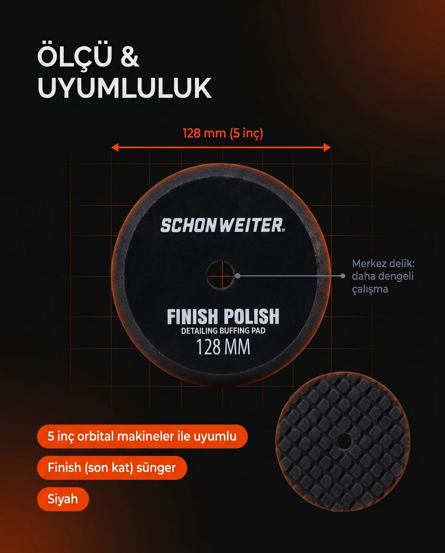 Schön Weiter Vehicle Auto Orbital Topcoat – Finish Scratch Remover Paste Polierschwamm Schwarz 5 Zoll – 128 mm