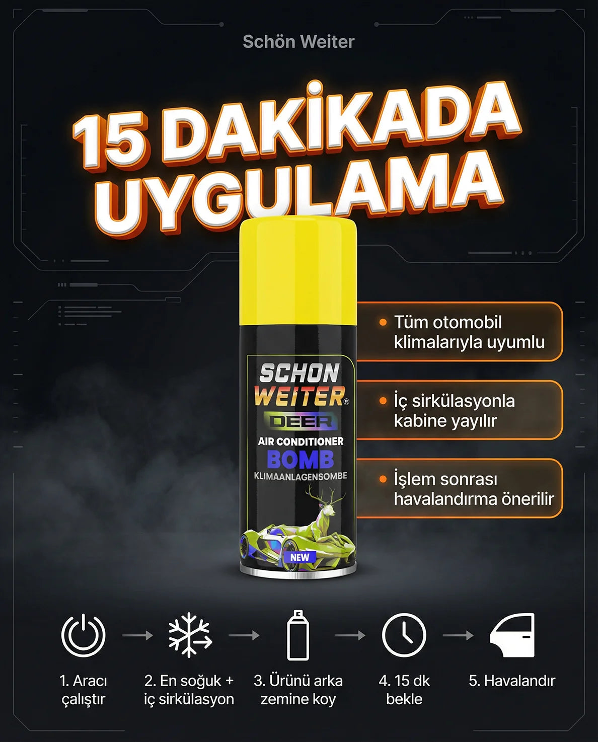 Schön Weiter Premium Fahrzeug-Auto-Klimaanlagen-Desinfektionsmittel und Klimaanlagen-Bombe, 150 ml, gelbes Sprühaerosol