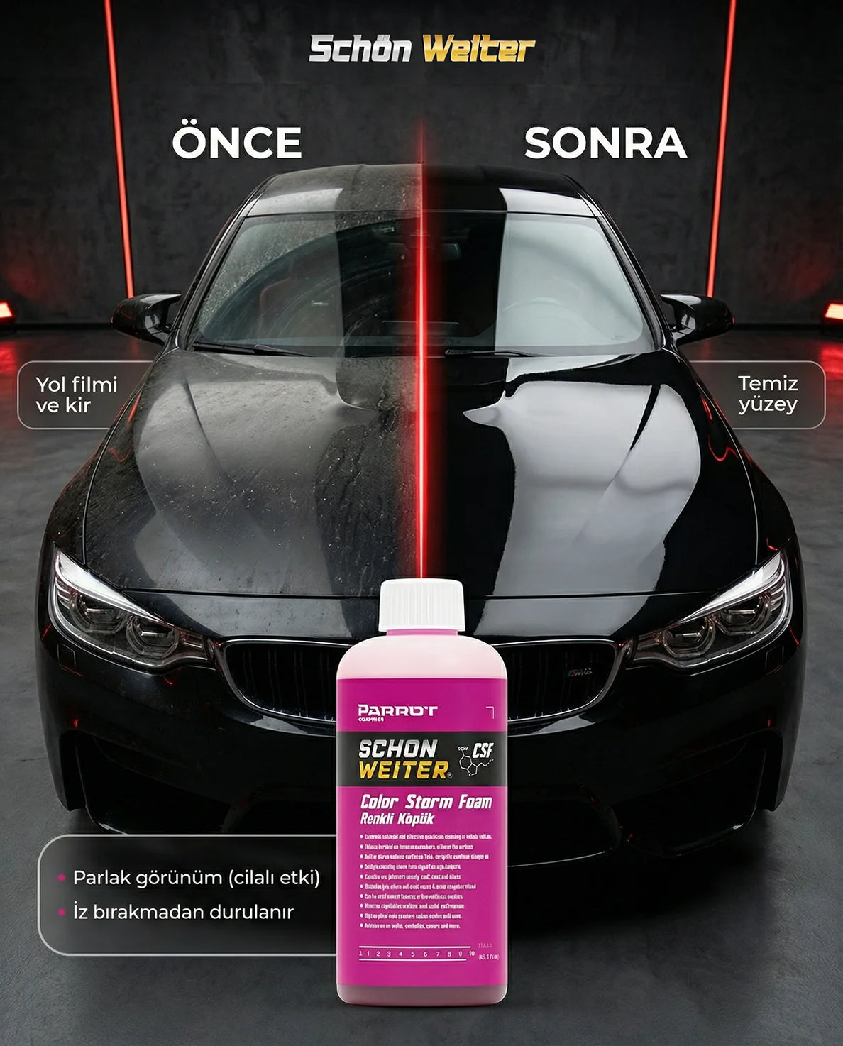 Rosafarbenes, schaumpoliertes Autoshampoo 500 ml (CSF) - Schön Weiter