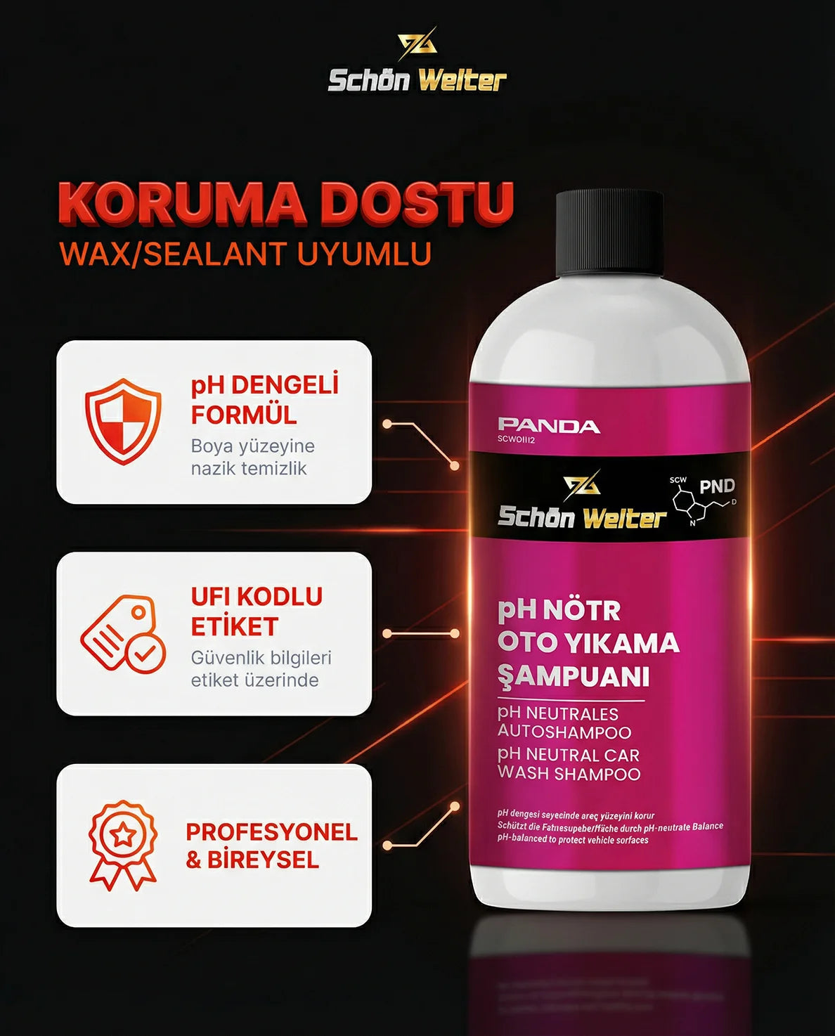 Schön Weiter Vehicle Auto Ph Neutral Sıo02 Car Wash Shampoo 500ml (Panda)