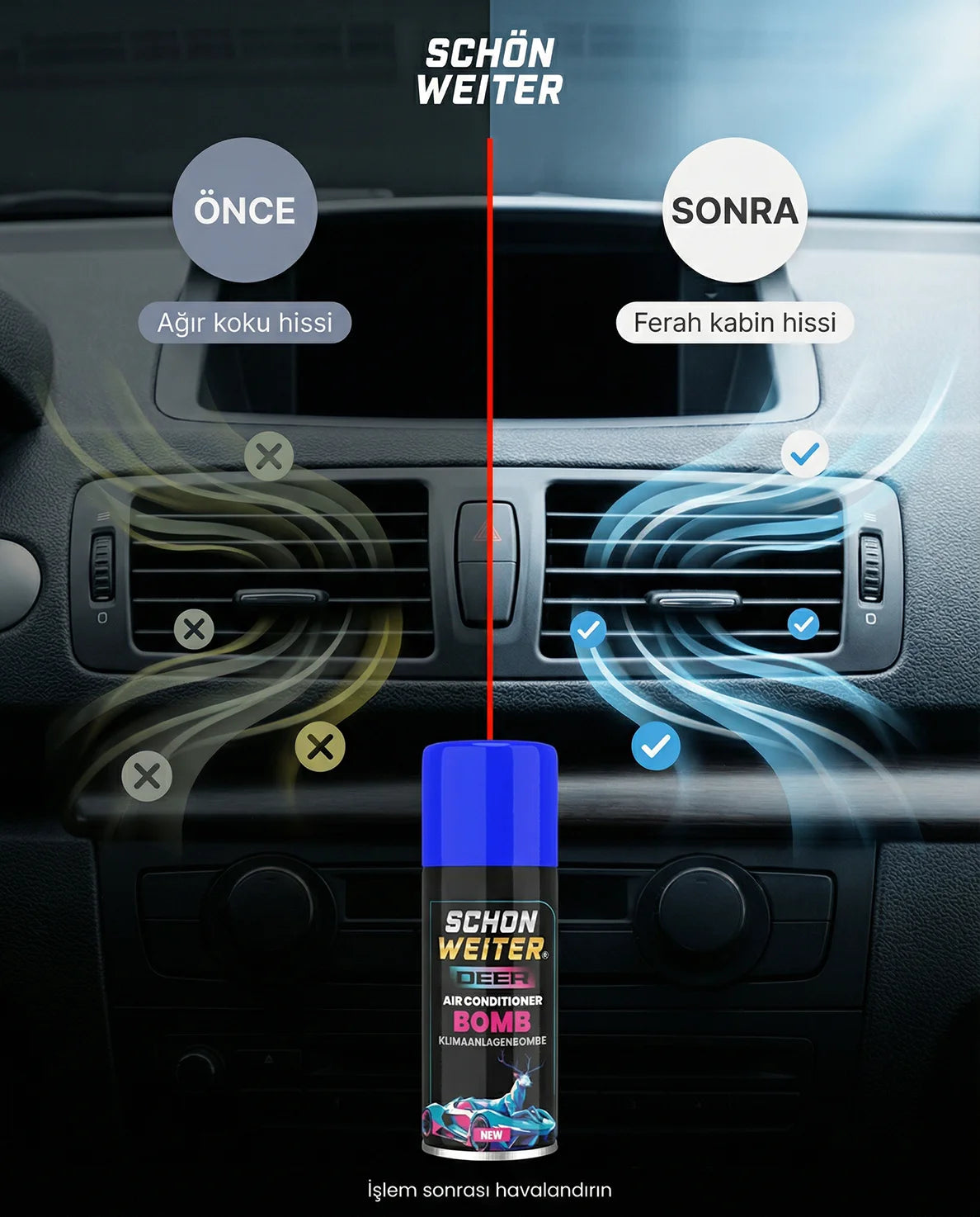 Schön Weiter Premium Fahrzeug-Auto-Klimaanlagen-Desinfektionsmittel und Klimaanlagen-Bombe, blaues Aerosol-Spray, 150 ml