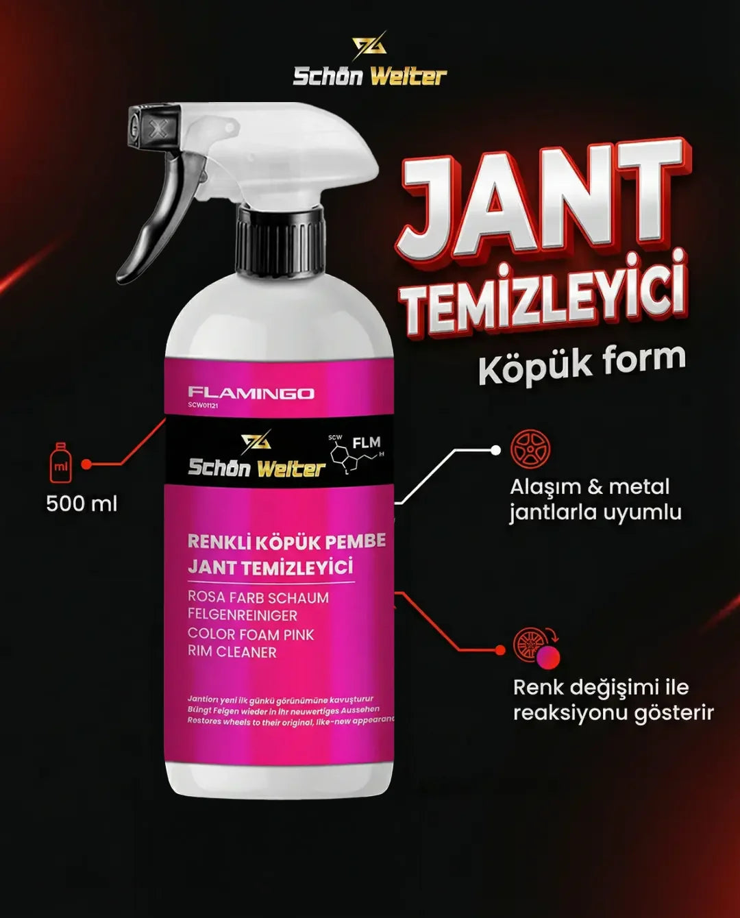 Schön Weiter Fahrzeug Auto Rosa Felgenreiniger – Buntes Schaumspray 500 ml (Flamingo)