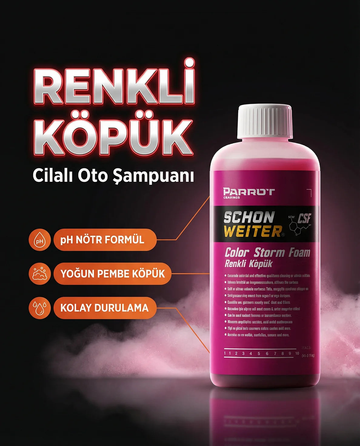 Rosafarbenes, schaumpoliertes Autoshampoo 500 ml (CSF) - Schön Weiter