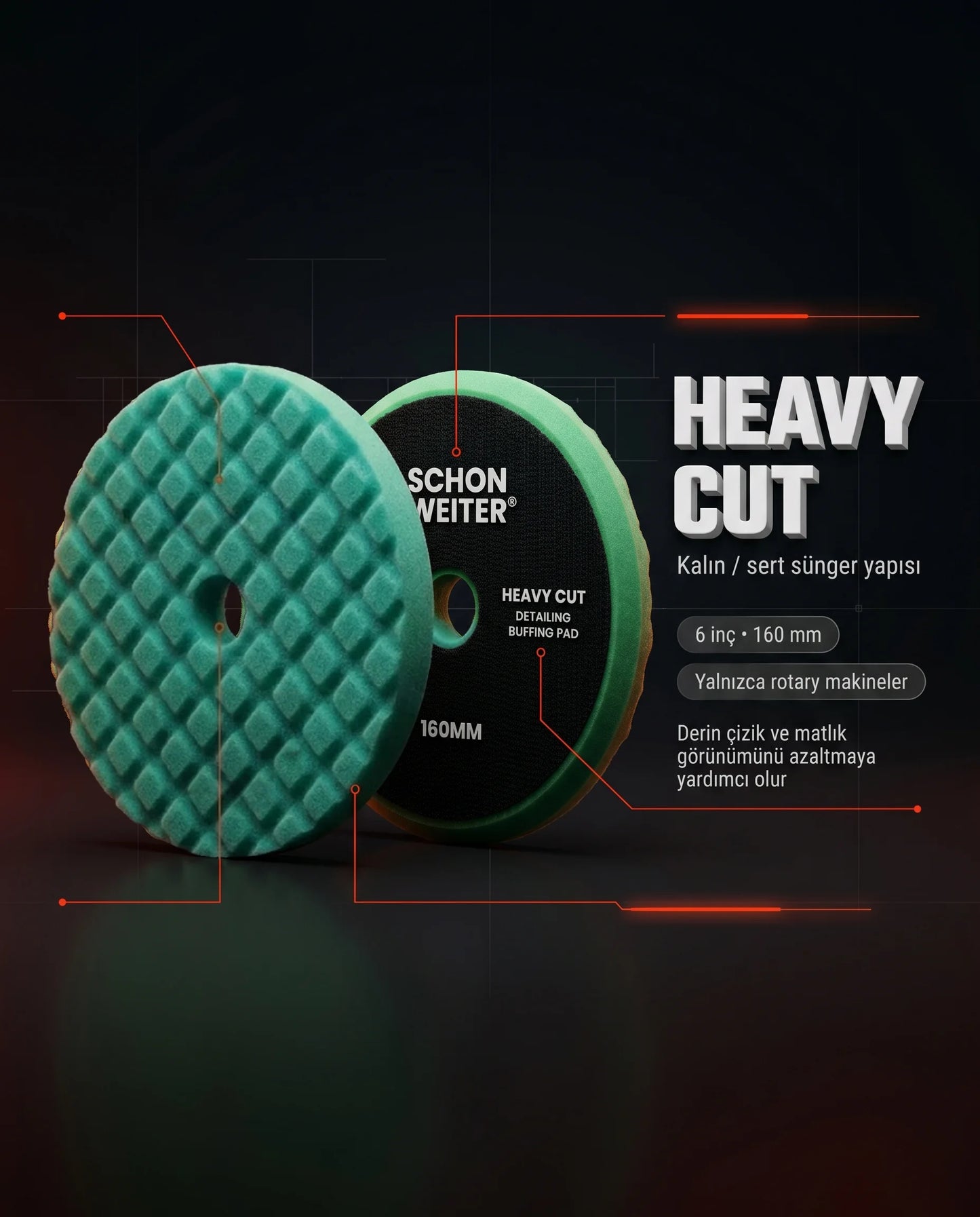 Schön Weiter Vehicle Auto Rotary Thick – Heavy Cut Scratch Remover Paste Polierschwamm Grün 6 Zoll – 160 mm