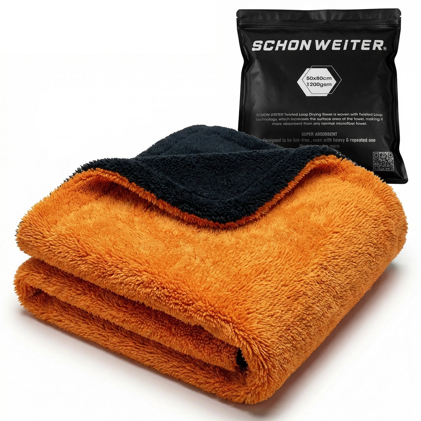 Schön Weiter – Extra saugfähiges Premium-Auto-Trocknungstuch aus gedrehter Mikrofaser (Orange), 1200 g/m² – 50 x 80 cm