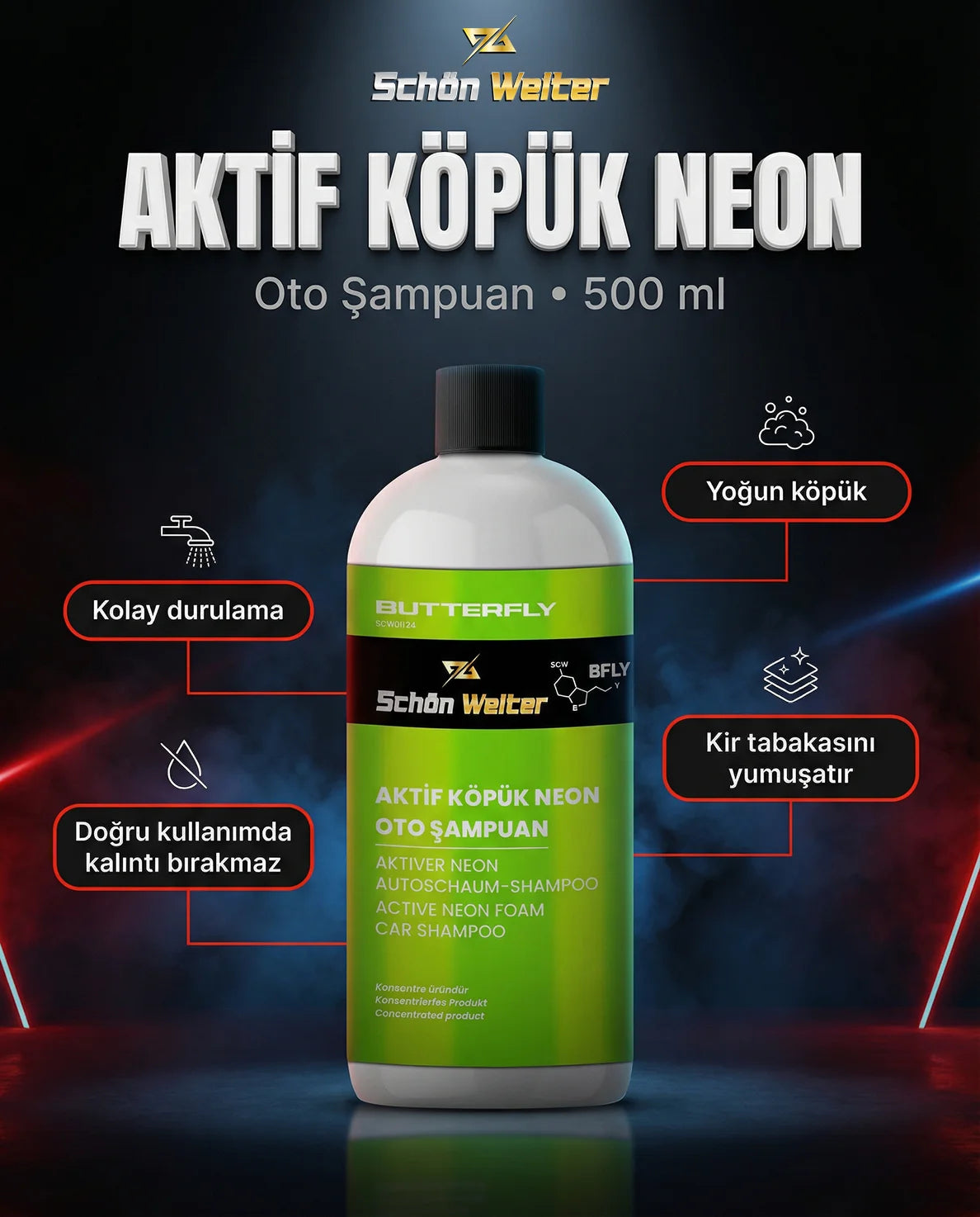 Schön Weiter Vehicle Auto Active Foam Neon Auto Shampoo 500ml (Schmetterling)