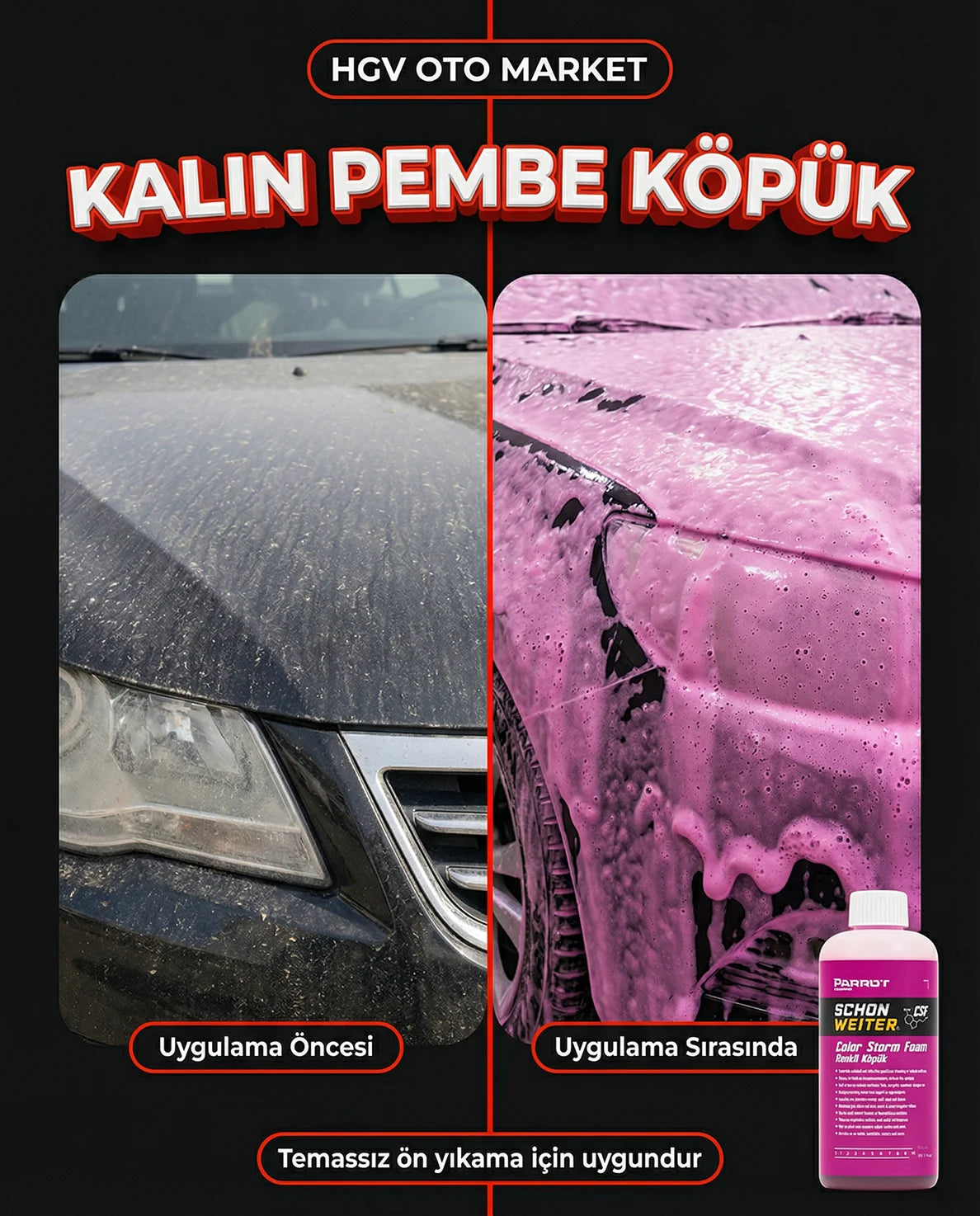 Rosafarbenes, schaumpoliertes Autoshampoo 500 ml (CSF) - Schön Weiter