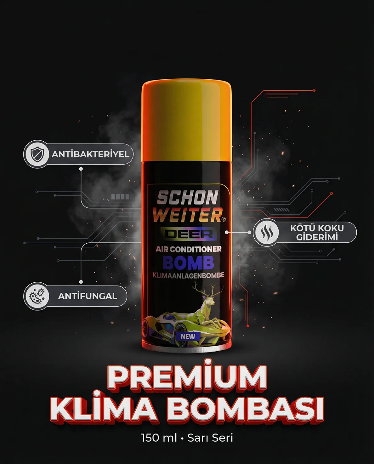 Schön Weiter Premium Fahrzeug-Auto-Klimaanlagen-Desinfektionsmittel und Klimaanlagen-Bombe, 150 ml, gelbes Sprühaerosol