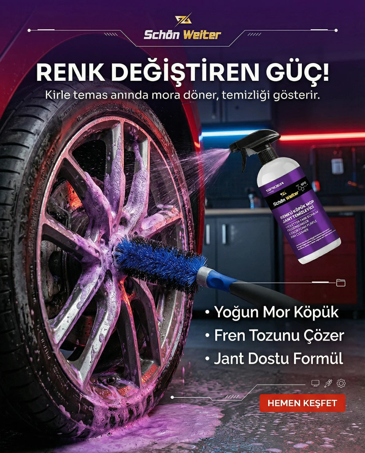 Schön Weiter Fahrzeug Auto Lila Felgenreiniger – Farbiges Schaumspray 500 ml (Spider)