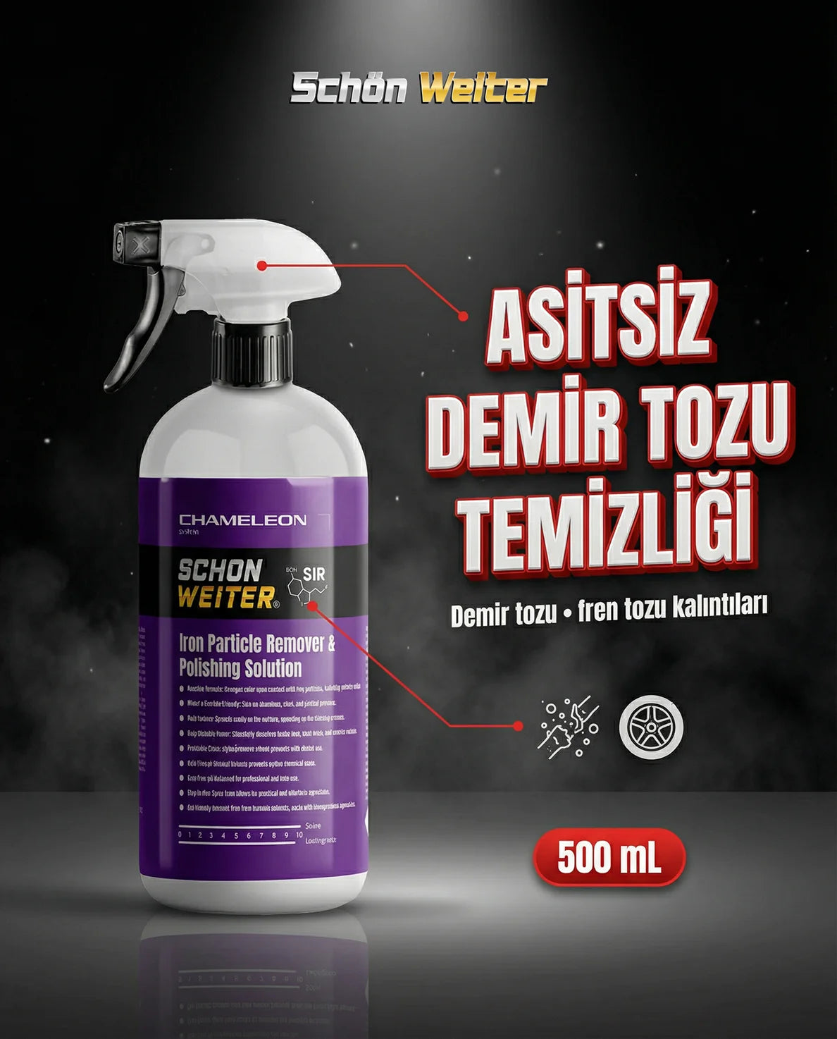 Schön Weiter Fahrzeug Auto Eisenpulver und Felgenreiniger ∣ 500 ml Spray